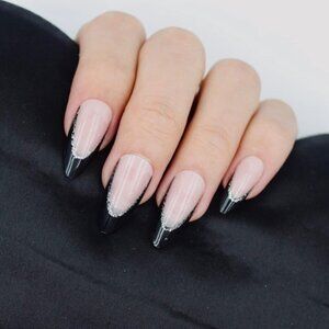 Black tips elegant press on nails